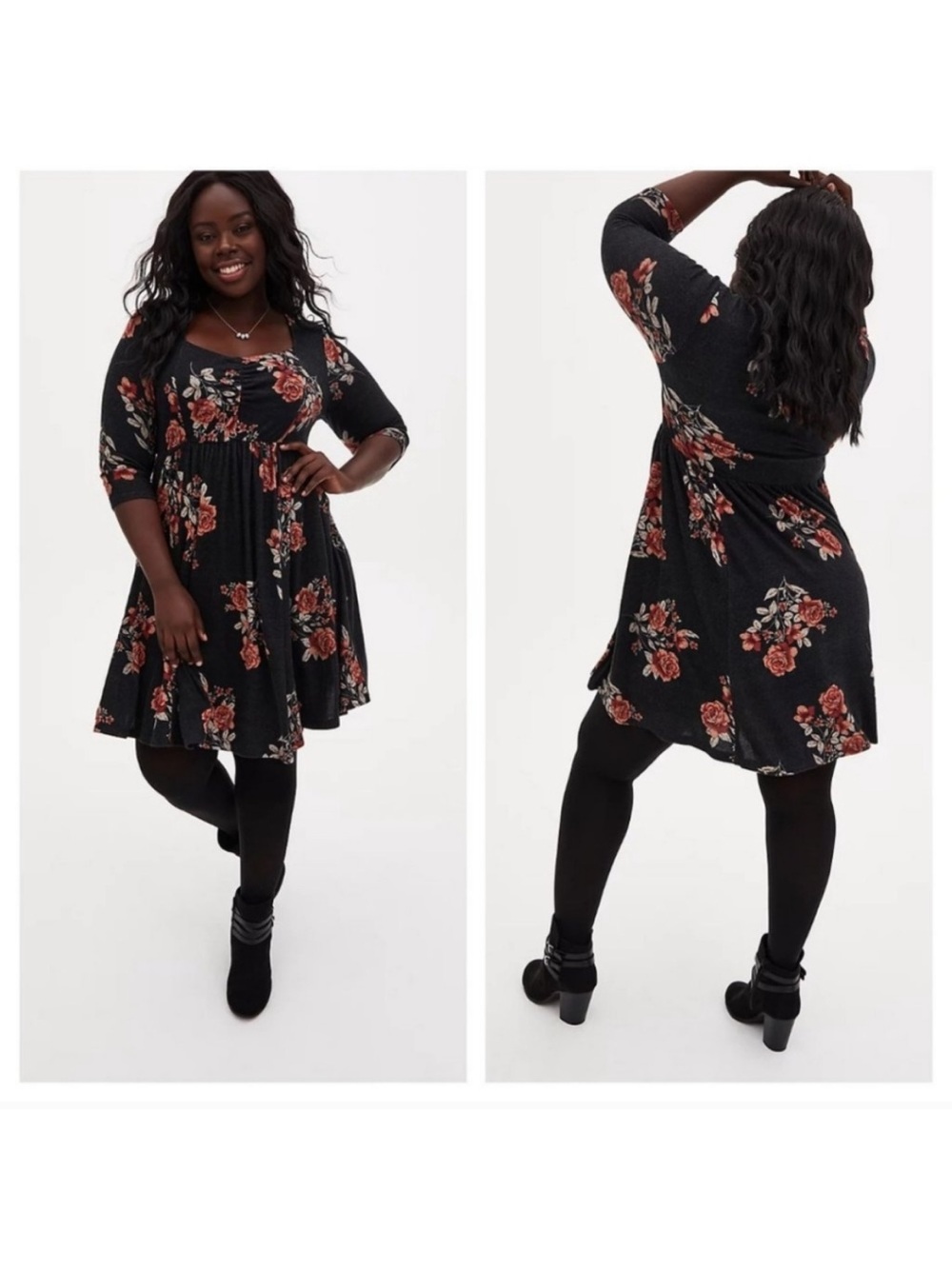torrid Black Mini Dress with Rust Floral Accent
